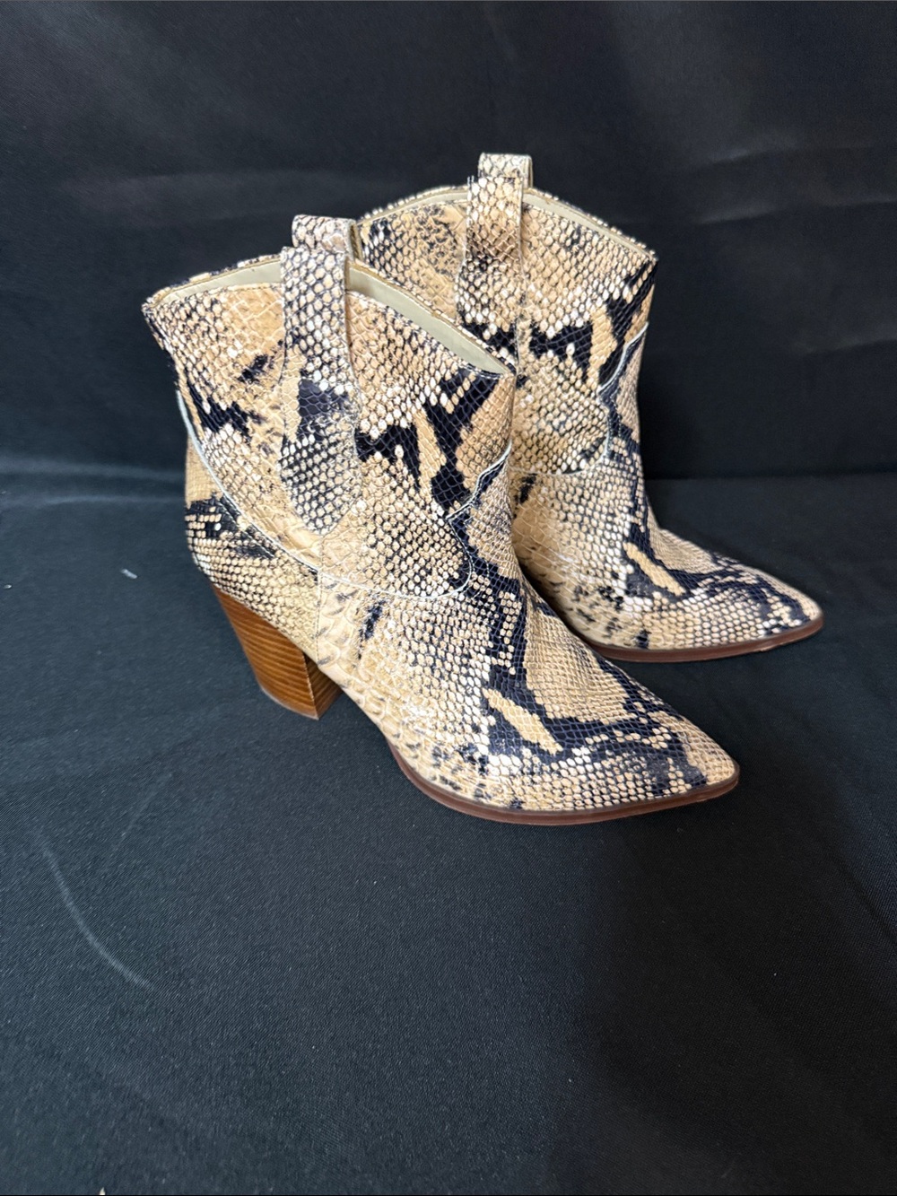 Gibson Latimer Snake-Print Ankle Booties in Beige and Black